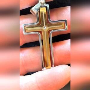 Gold Tone Silver Tone Rhinestone Spinner Cross Pendant